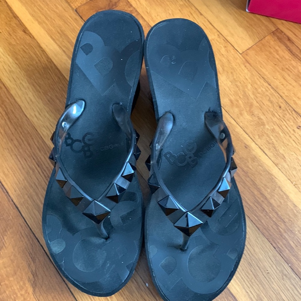 Bcbcgirls jelly wedge flip flops with studded thong.